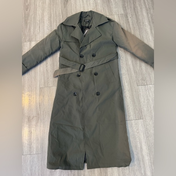 PrettyLittleThing Khaki Trench Coat - Picture 1 of 7